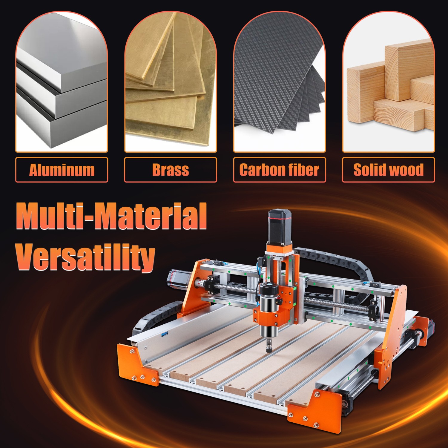 FoxAlien CNC Router cutting aluminium brass wood carbon fibre acrylic multi-material capability