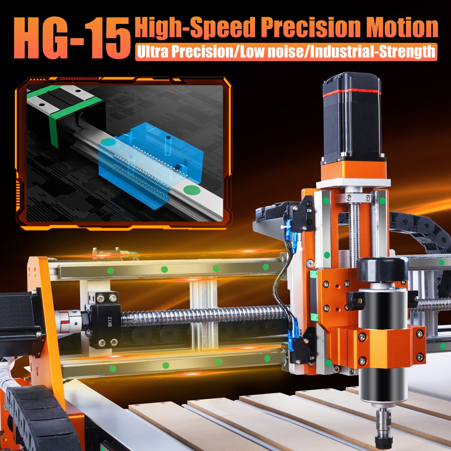 FoxAlien Vasto XL V2 HG-15 precision linear rails all 3 axes industrial CNC router