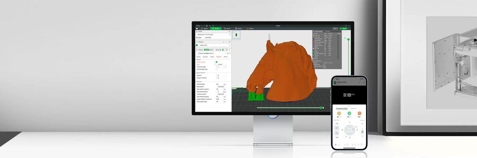 Bambu Studio slicer and Bambu Handy app controlling the Bambu Lab A1 Mini