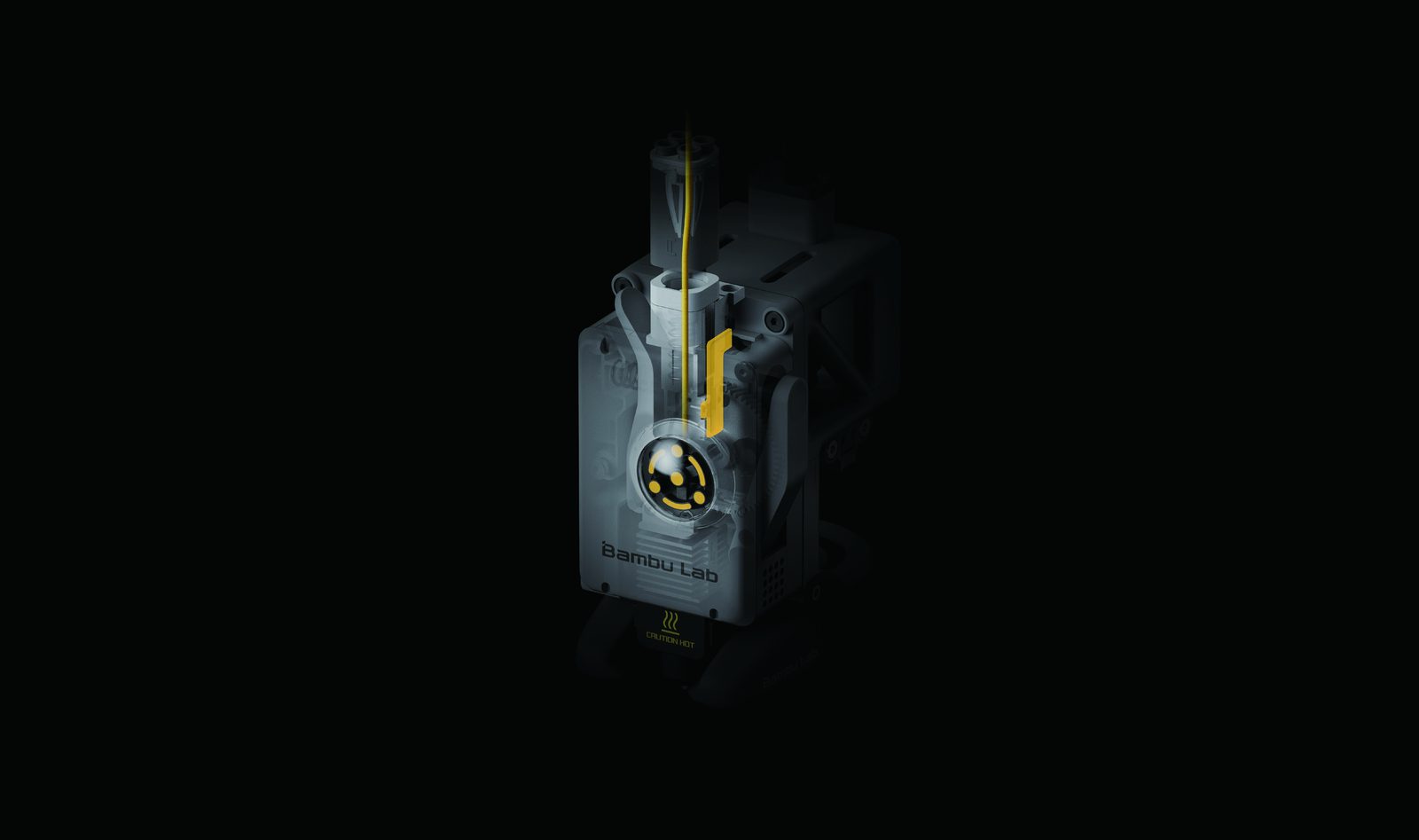 Bambu Lab A1 Mini toolhead with filament runout tangle and nozzle pressure sensors