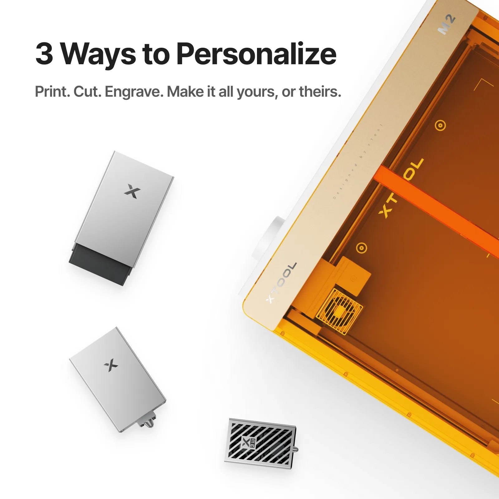 xTool M2 interchangeable modules to print, cut and engrave