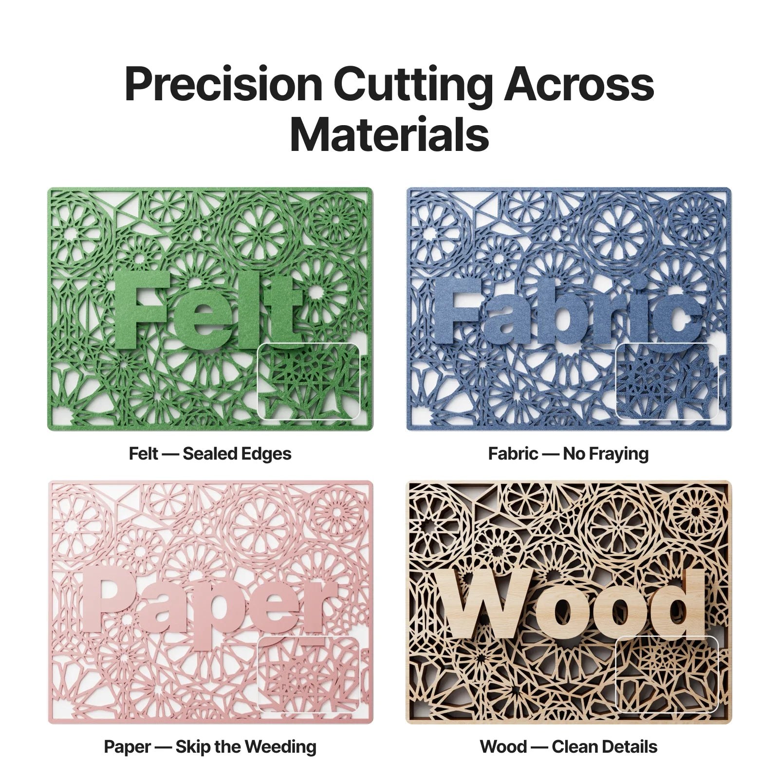 xTool M2 precision laser cutting on felt, fabric, paper and wood