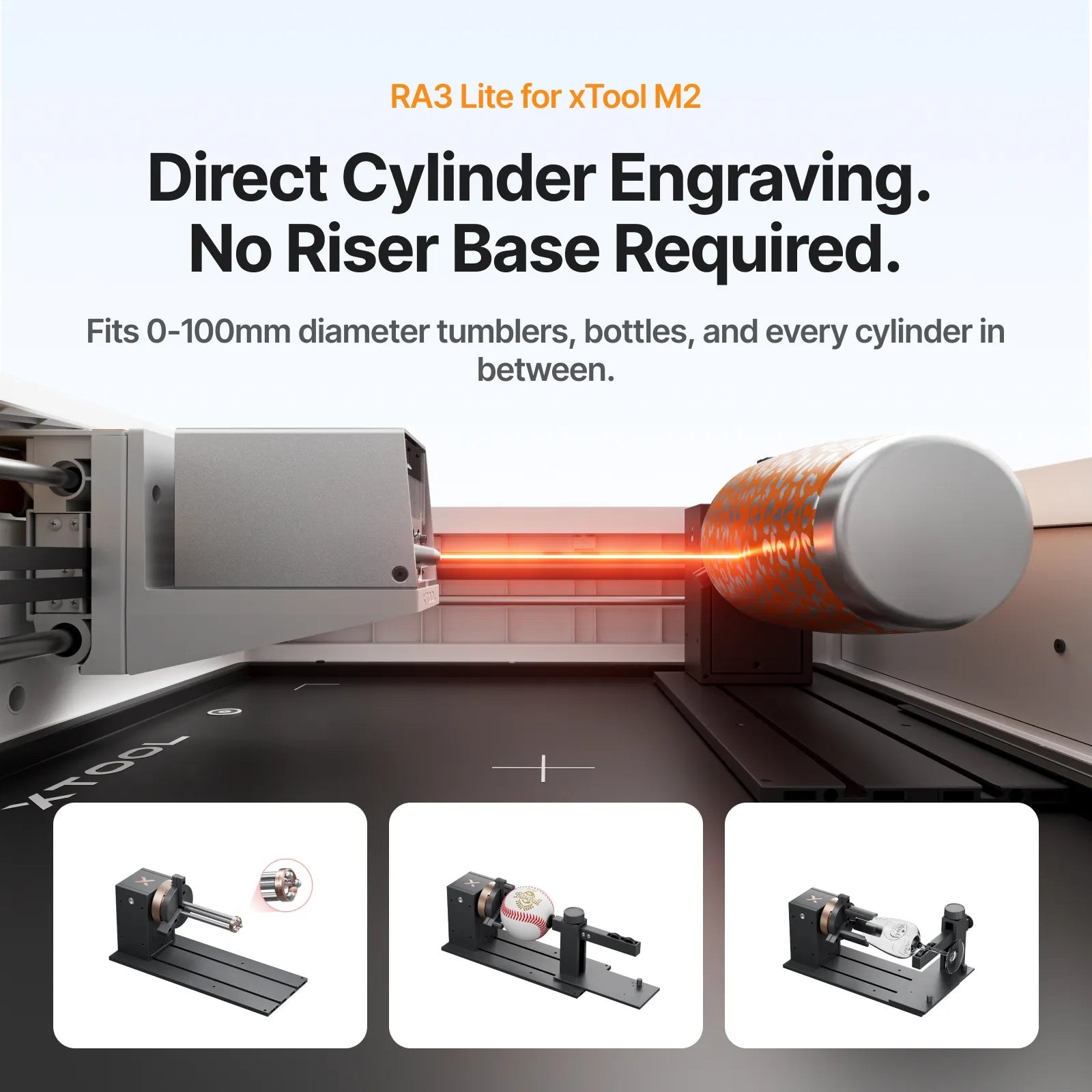 xTool RA3 Lite rotary attachment for cylinder engraving on the xTool M2