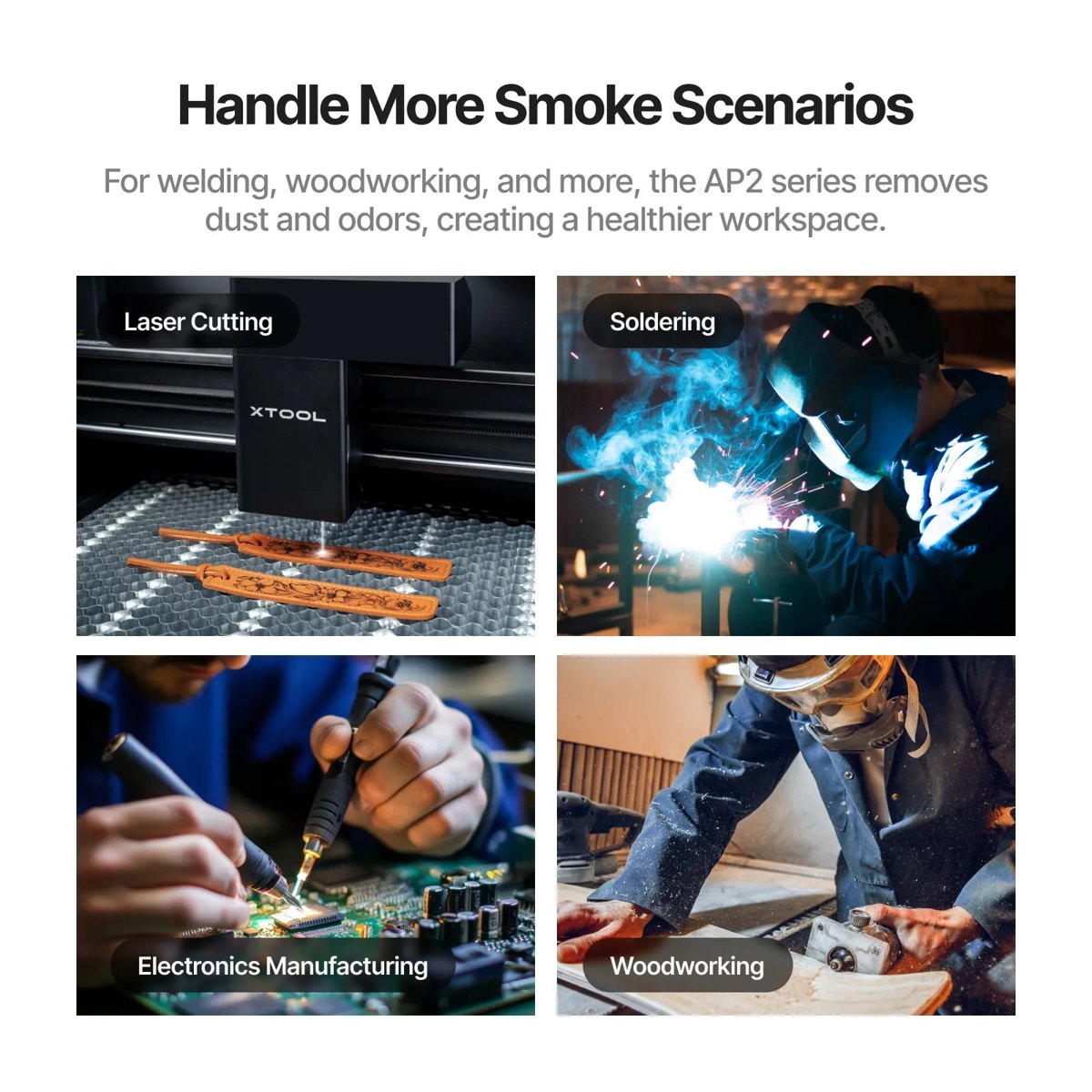 xTool AP2 fume extraction for laser cutting soldering and woodworking