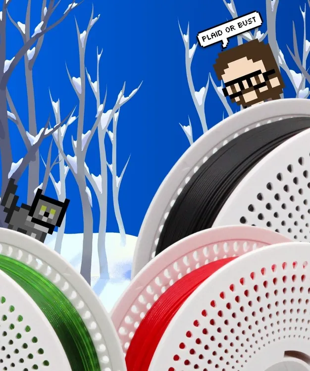 Colourful filament spools in a winter printing illustration