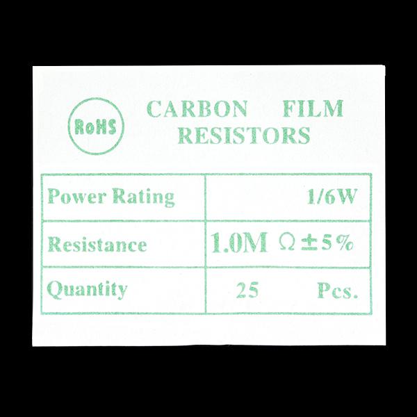 Resistor 1.0M Ohm 1/6th Watt PTH - 20 pack - COM-11852