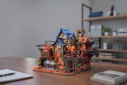 Laser-cut plywood marble run made on Bambu Lab R1 CO2 laser