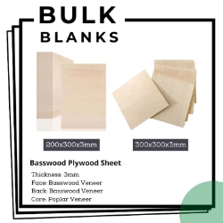 Bulk Blanks Basswood Ply 3mm 300x300mm (10pc) - AL-BB-BW3003003