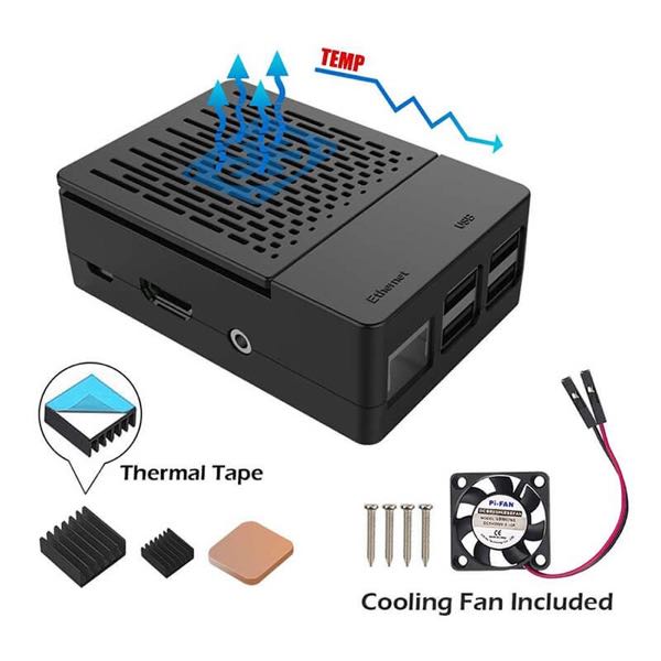 Raspberry Pi 3B+ Case with Cooling Fan + Heatsinks - EL-RPA07510C
