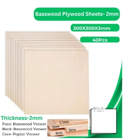 Bulk Blanks Basswood Ply 2mm 300x300mm (10pc) laser plywood sheets New Zealand