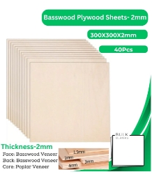 Bulk Blanks Basswood Ply 2mm 300x300mm (40pc) laser plywood sheets New Zealand