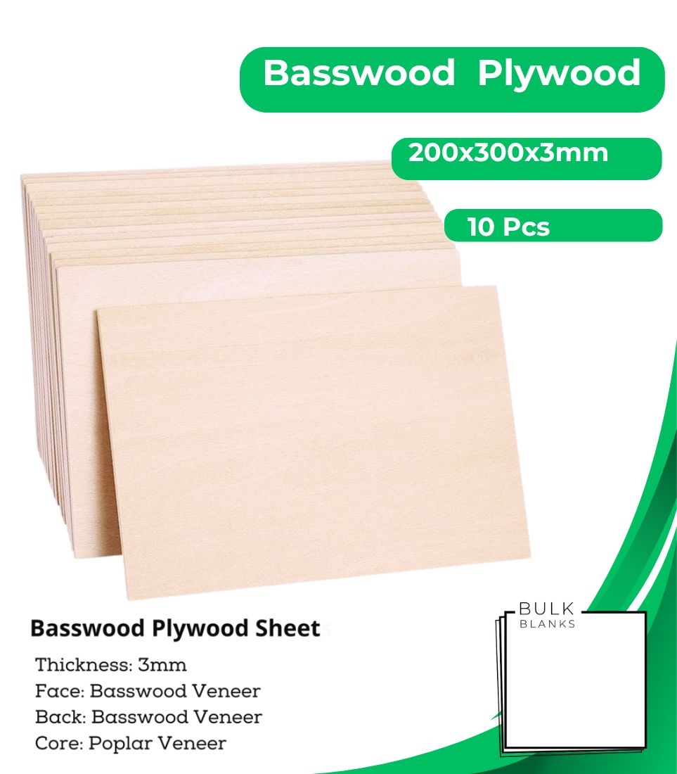 Bulk Blanks Basswood Ply 3mm 200x300mm (10pc) laser plywood sheets New Zealand