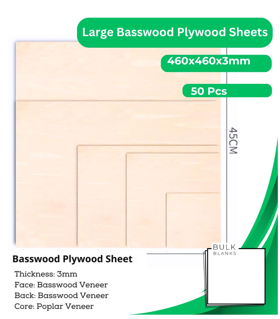 Bulk Blanks Basswood Ply 3mm 460x460mm (50pc) laser plywood sheets New Zealand