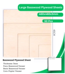 Bulk Blanks Basswood Ply 3mm 460x460mm (50pc) laser plywood sheets New Zealand
