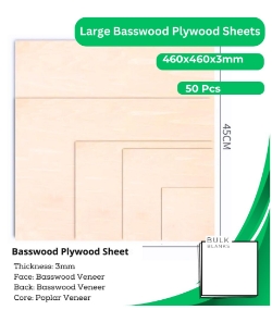 Bulk Blanks Basswood Ply 3mm 460x460mm (50pc) laser plywood sheets New Zealand