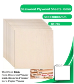 Bulk Blanks Basswood Ply 6mm 300x300mm (10pc) laser plywood sheets New Zealand