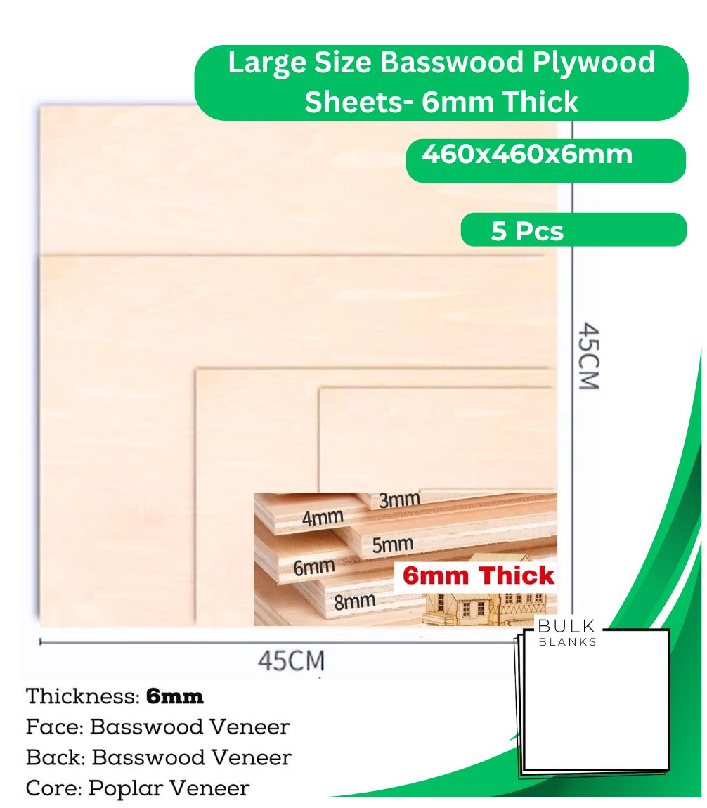 Bulk Blanks Basswood Ply 6mm 460x460mm (5pc) laser plywood sheets New Zealand