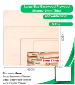 Bulk Blanks Basswood Ply 6mm 460x460mm (5pc) laser plywood sheets New Zealand