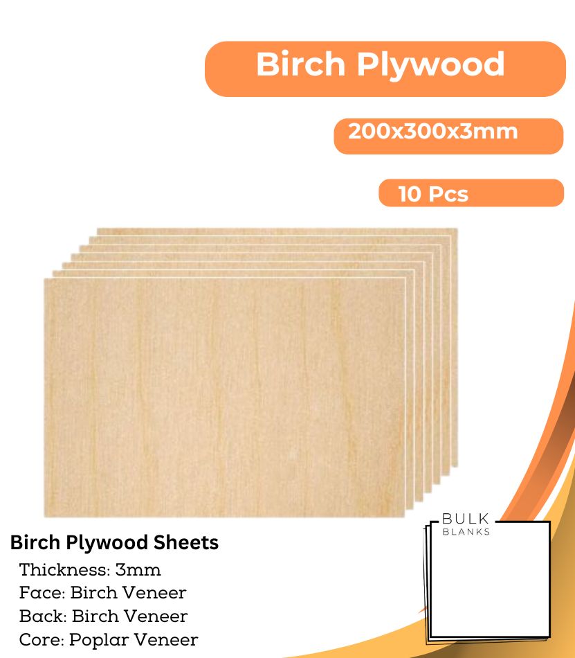 Bulk Blanks Birch Ply 3mm 200x300mm (10pc) laser plywood sheets New Zealand