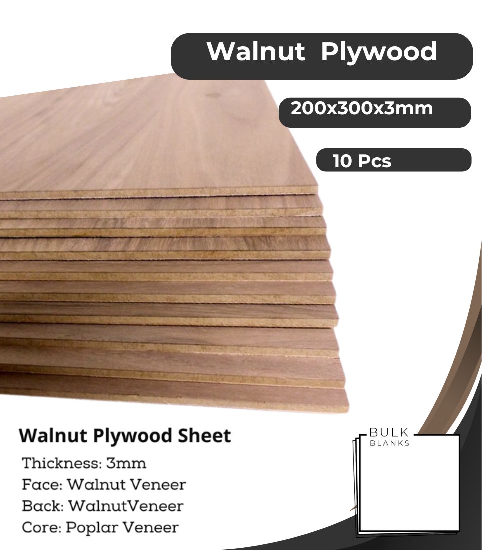 Bulk Blanks Walnut Ply 3mm 200x300mm (10pc) laser plywood sheets New Zealand