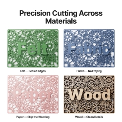 xTool M2 cutting samples in felt, fabric, paper and wood